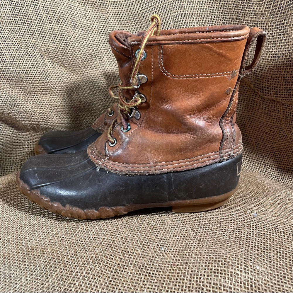 LL Bean Duck rain Snow Boot Lined Vtg Tall Leather